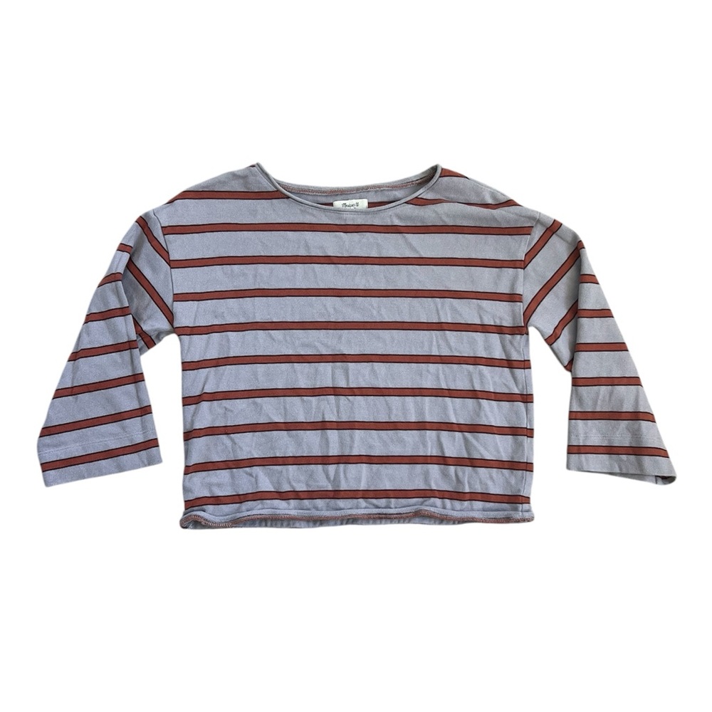 Madewell Striped Cropped Boatneck Lavender Orange Sweater 🤍
